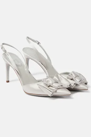 RENE CAOVILLA Bow-embellished satin slingback pumps