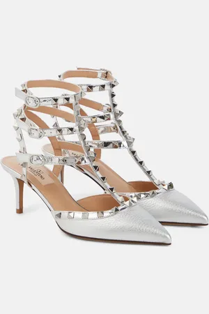 VALENTINO GARAVANI Rockstud metallic leather slingback pumps