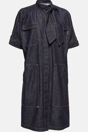 Brunello Cucinelli Tie-neck denim dress
