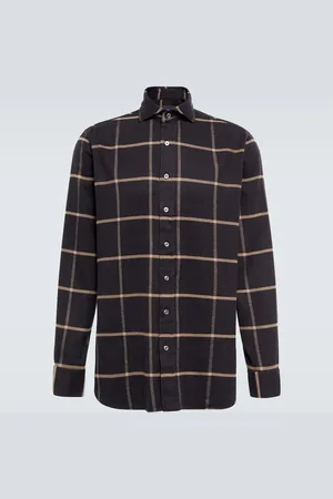 LARDINI Checked cotton-blend twill shirt