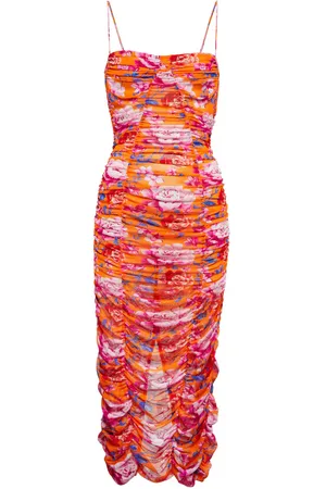 MAGDA BUTRYM Ruched floral mesh midi dress