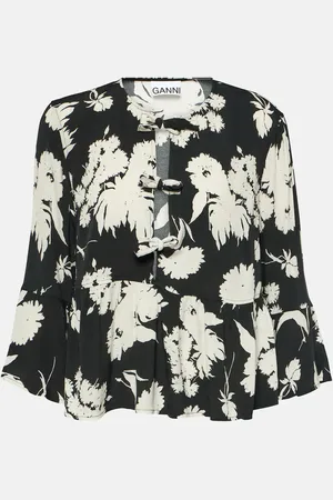 Ganni Floral crÃªpe blouse