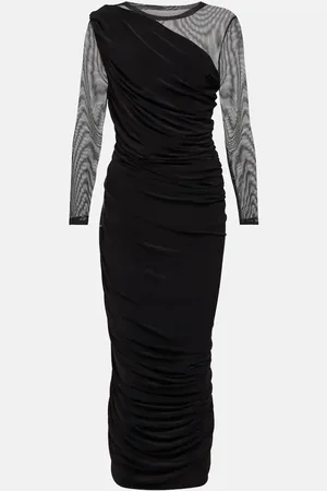 Norma Kamali Diana asymmetric mesh midi dress