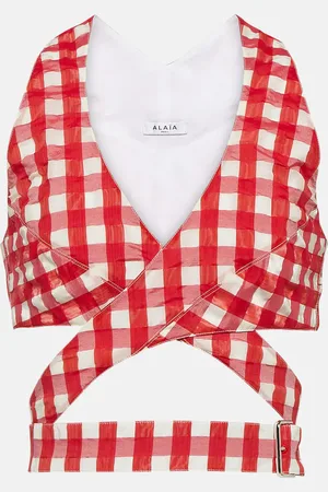 Alaïa AlaÃ¯a Vichy gingham cutout crop top