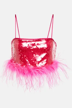 GIUSEPPE DI MORABITO Sequined feather-trimmed crop top