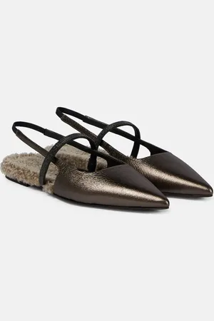 Brunello Cucinelli Embellished leather slingback flats