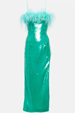 GIUSEPPE DI MORABITO Feather-trimmed sequined midi dress