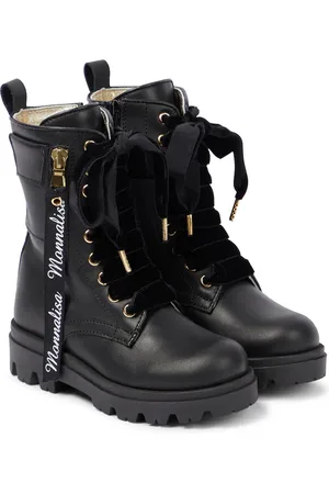 MONNALISA Velvet-tie leather ankle boots