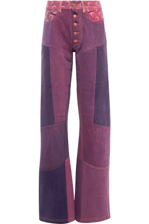 Marine Serre Paneled high-rise wide-leg jeans