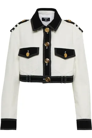 Balmain Embossed denim cropped jacket