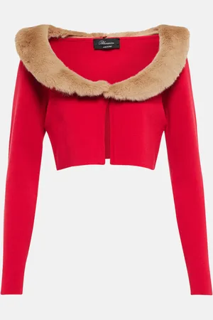 BLUMARINE Faux fur-trimmed jersey cardigan