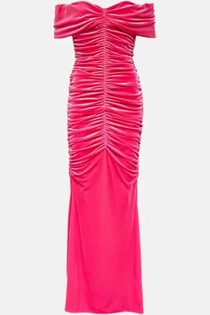 MONIQUE LHUILLIER Ruched off-shoulder velvet gown