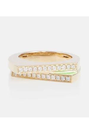 Rainbow K Handcuff 14kt gold and enamel ring with diamonds