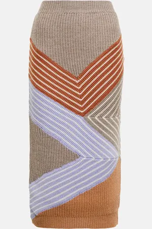 Stella McCartney Striped ribbed-knit wool midi skirt