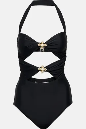 Self-Portrait Embellished halterneck swimsuit
