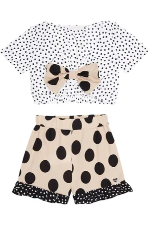 MONNALISA Polka-dot cotton top and shorts set