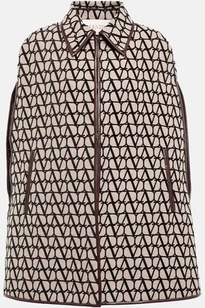 VALENTINO Toile Iconographe leather-trimmed cape