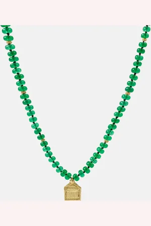 Ileana Makri 18kt gold beaded necklace with jade