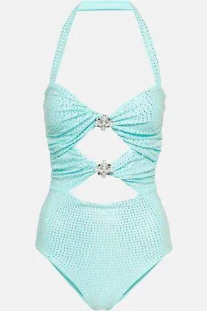 Self-Portrait Embellished halterneck swimsuit