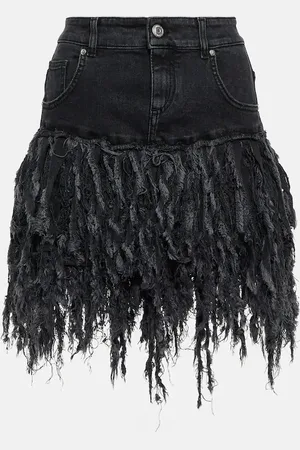 BLUMARINE Fringed denim miniskirt