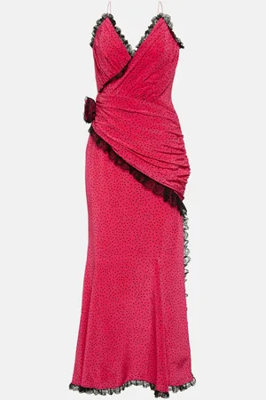 Alessandra Rich Floral-appliquÃ© silk maxi dress