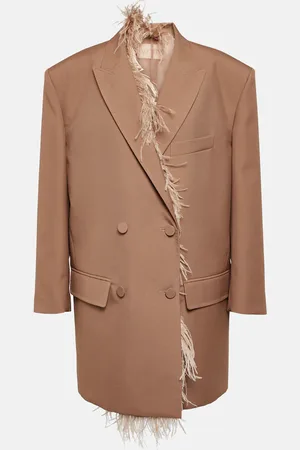 VALENTINO Feather-trimmed double-breasted blazer