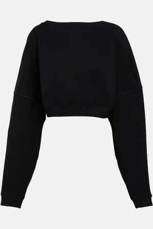 Saint Laurent Logo embroidered cropped cotton sweatshirt