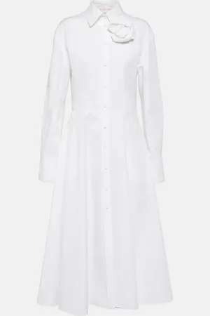 VALENTINO Floral-appliquÃ© cotton poplin shirt dress