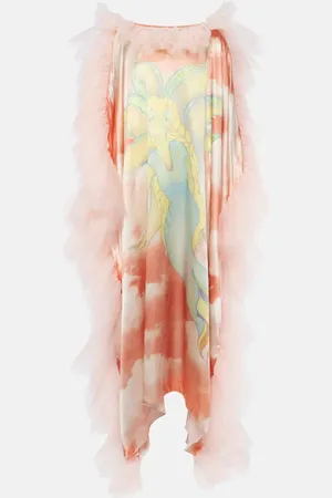 RODARTE Printed tulle-trimmed silk kaftan