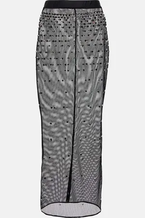 Alessandra Rich Crystal-embellished mesh midi skirt