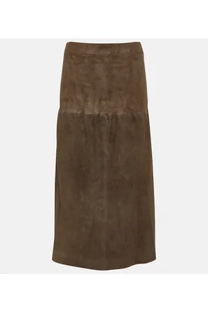 Tan Faux Leather Panelled A-Line Midi Skirt