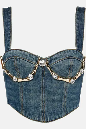 AREA Claw embellished denim bustier