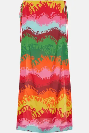 VALENTINO Printed silk and cotton wrap skirt