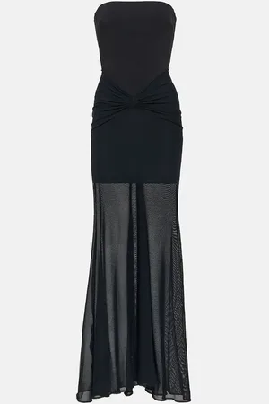 DAVID KOMA Tulle-trimmed ruched bustier gown