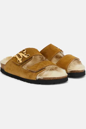 Palm Angels Shearling-lined suede slides