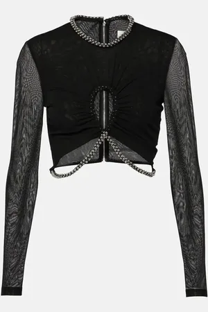 DION LEE Embellished cutout jersey crop top