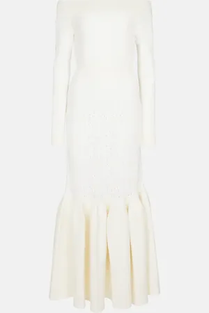 Alaïa AlaÃ¯a Off-shoulder velvet-trimmed maxi dress