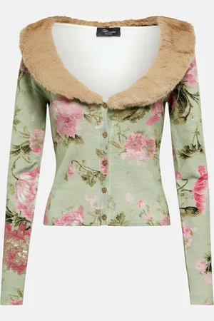 BLUMARINE Faux fur-trimmed floral cardigan