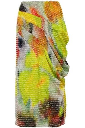 DRIES VAN NOTEN Fringe-trimmed printed high-rise midi skirt