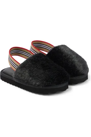 Burberry Icon Stripe shearling slingback flats