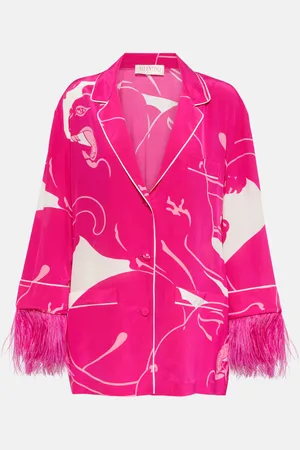 VALENTINO Feather-trimmed crÃªpe de chine blouse