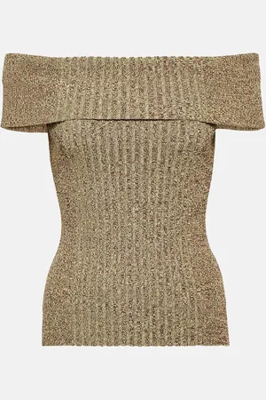 Ganni Ribbed-knit off-shoulder top