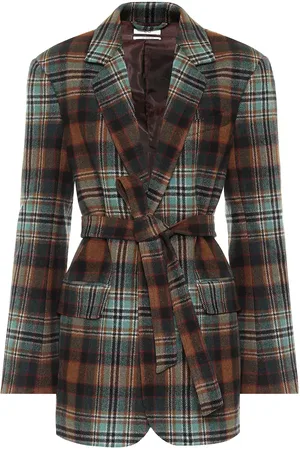 CO Checked wool-flannel belted blazer