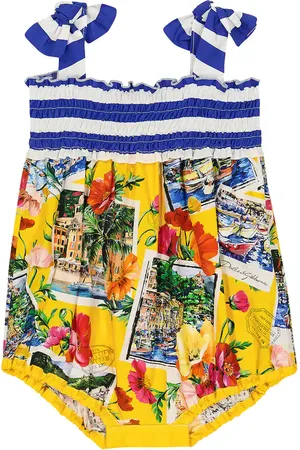Dolce & Gabbana Baby Portofino printed cotton poplin playsuit