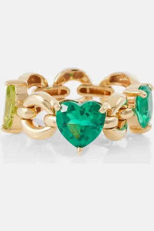 Nadine Aysoy Catena Petite 18kt gold ring with tourmaline, peridot and emerald