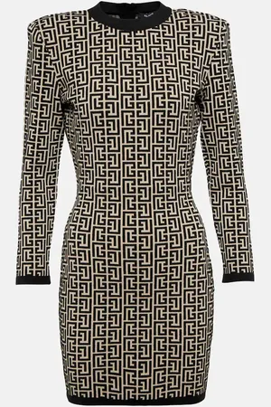 Balmain Monogram wool-blend knit minidress