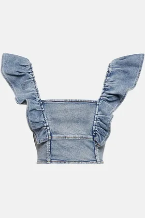 Ganni Ruffled denim crop top
