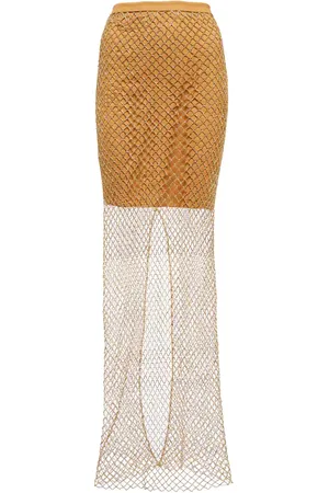 Costarellos Crystal-embellished net maxi skirt