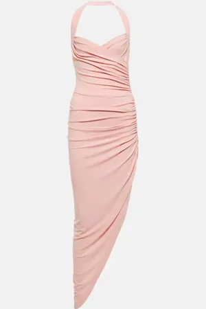 Norma Kamali Cayla halterneck ruched midi dress