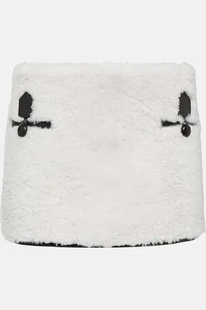 Blancha Leather-trimmed shearling miniskirt